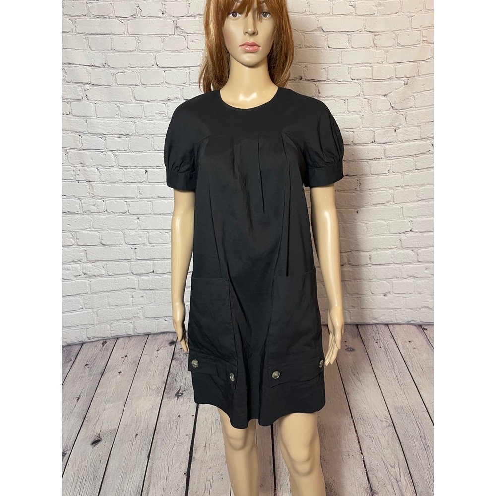 Theory Linen Blend Short Sleeve Large Pockets Black Mini Dress Size 4